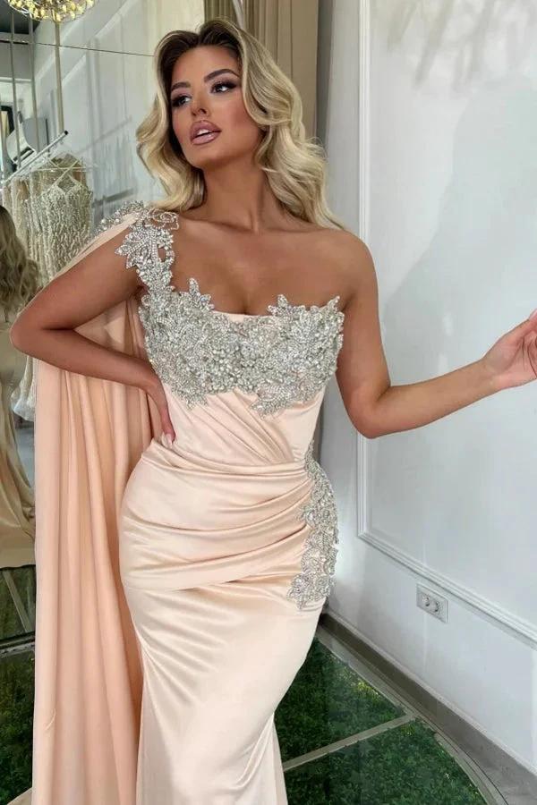 Glamorous Long Mermaid One Shoulder Beading Sleeveless Designer Prom Dress by misshow.com