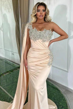 Glamorous Long Mermaid One Shoulder Beading Sleeveless Designer Prom Dress by misshow.com