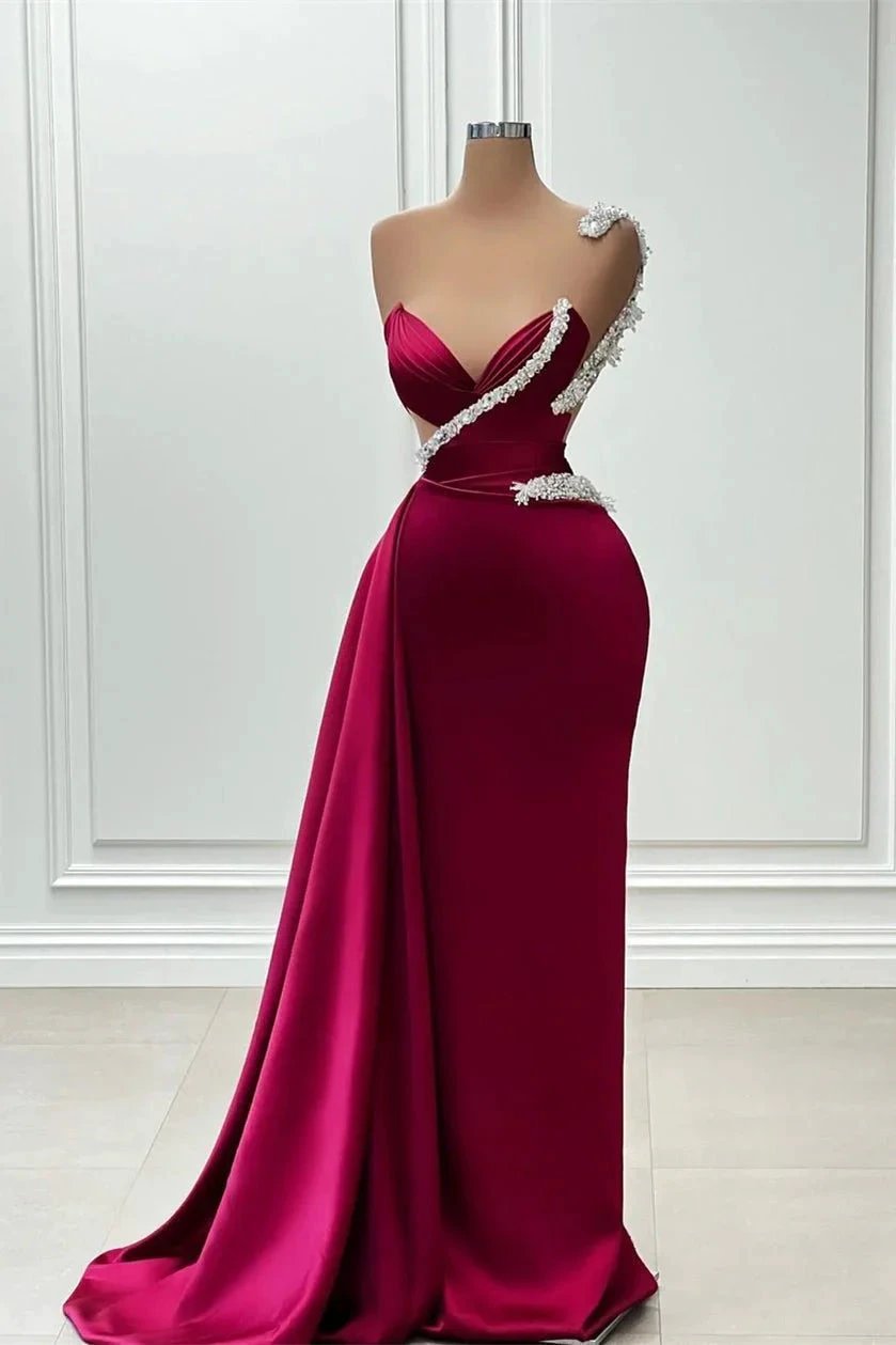 Glamorous Long Mermaid One Shoulder Beading Sleeveless Prom Dress by misshow.com