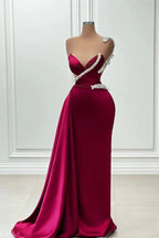 Glamorous Long Mermaid One Shoulder Beading Sleeveless Prom Dress by misshow.com