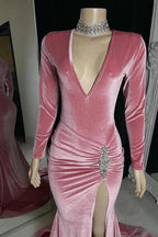 Glamorous Long Mermaid Sleeveless V-neck Split Front Prom Dress by misshow.com
