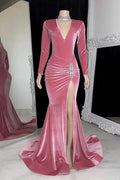 Glamorous Long Mermaid Sleeveless V-neck Split Front Prom Dress by misshow.com