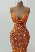 Glamorous Long Mermaid Spaghetti Straps Sequined Formal Prom Dresses by BIZTUNNEL