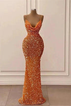 Glamorous Long Mermaid Spaghetti Straps Sequined Formal Prom Dresses by BIZTUNNEL