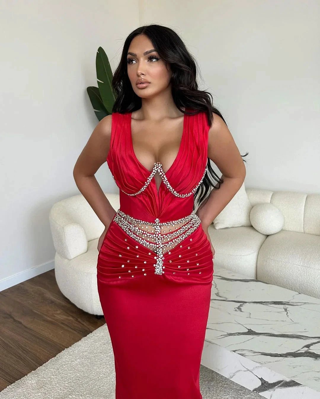 Glamorous Long Mermaid V-neck Rhinestones Sleeveless Prom Dress by misshow.com