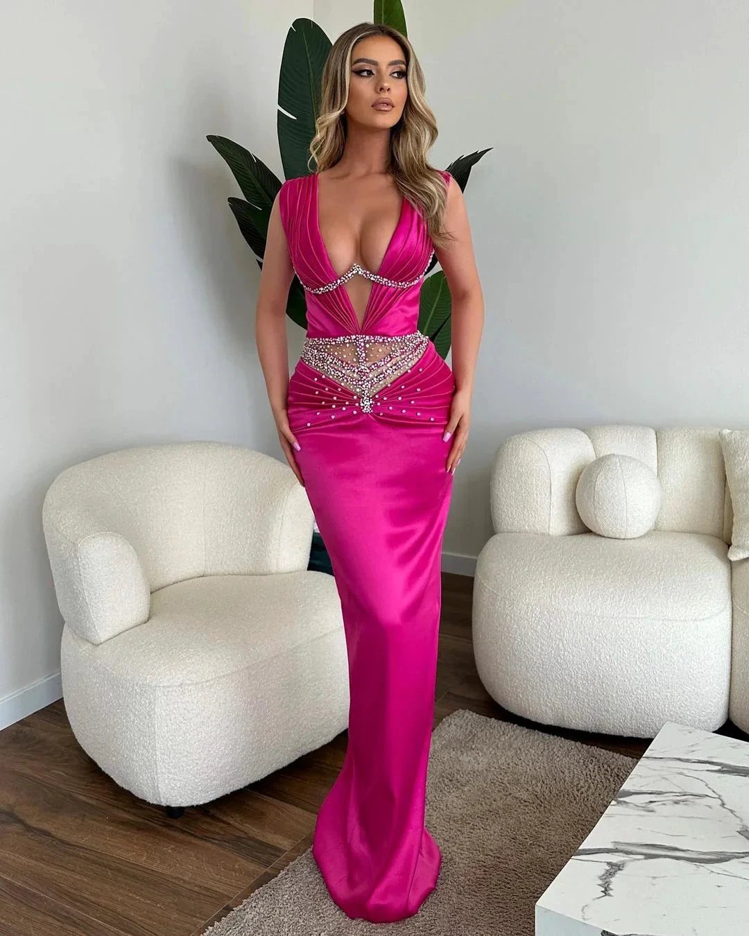 Glamorous Long Mermaid V-neck Rhinestones Sleeveless Prom Dress by misshow.com