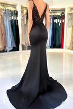 Glamorous Long Mermaid V-neck Spaghetti Straps Lace Prom Dress with Slit by misshow.com