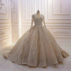 Glamorous Long Sleeve V-neck Sequin Beading Ball Gown Wedding Dress by BIZTUNNEL