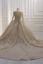 Glamorous Long Sleeve V-neck Sequin Beading Ball Gown Wedding Dress by BIZTUNNEL