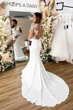 Glamorous Long Sleeves Hollow Back Floral Lace Mermaid Wedding Dress by misshow.com