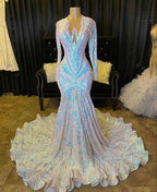 Glamorous Long Sleeves Prom Dress Mermaid Sequins On Sale by misshow.com