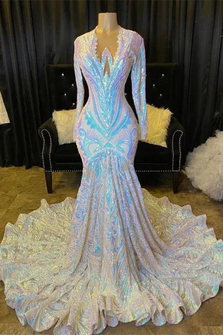 Glamorous Long Sleeves Prom Dress Mermaid Sequins On Sale by misshow.com