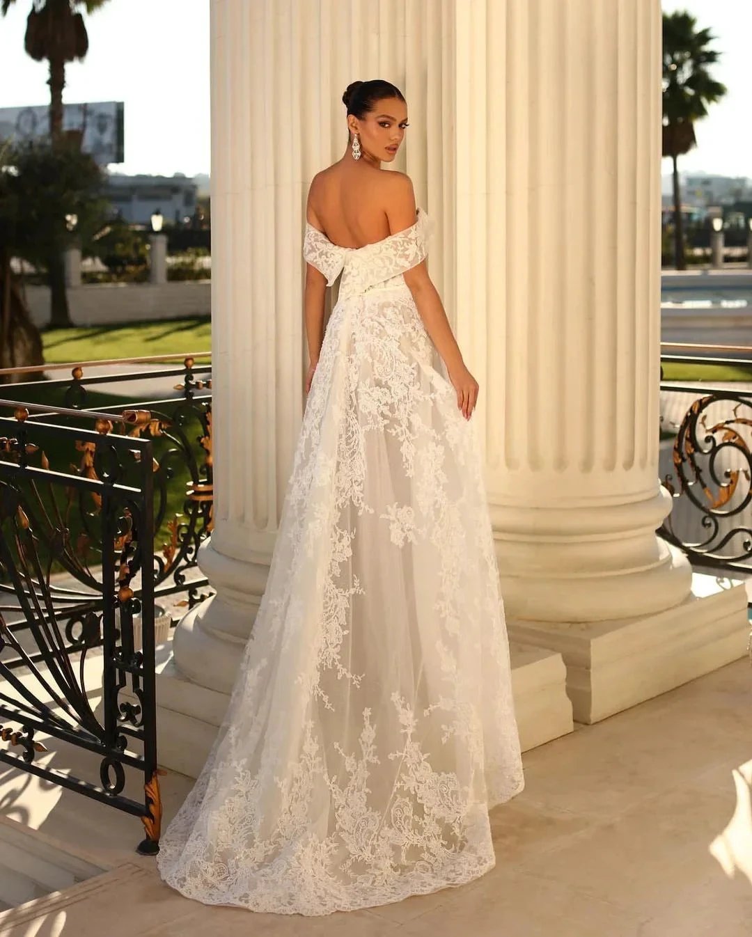 Glamorous Long White A-line Off-the-shoulder Lace Wedding Dress by misshow.com