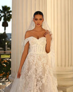 Glamorous Long White A-line Off-the-shoulder Lace Wedding Dress by misshow.com