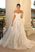 Glamorous Long White A-line Off-the-shoulder Lace Wedding Dress by misshow.com