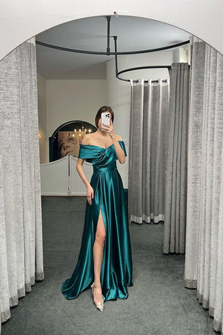 Glamorous Off The Shoulder Ruby Split Ruffles A-Line Prom Dresses