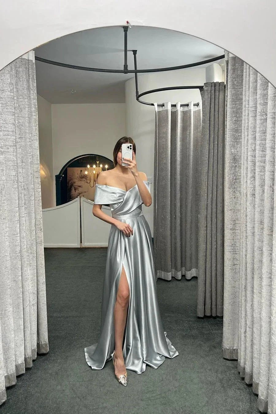 Glamorous Off The Shoulder Ruby Split Ruffles A-Line Prom Dresses by misshow.com