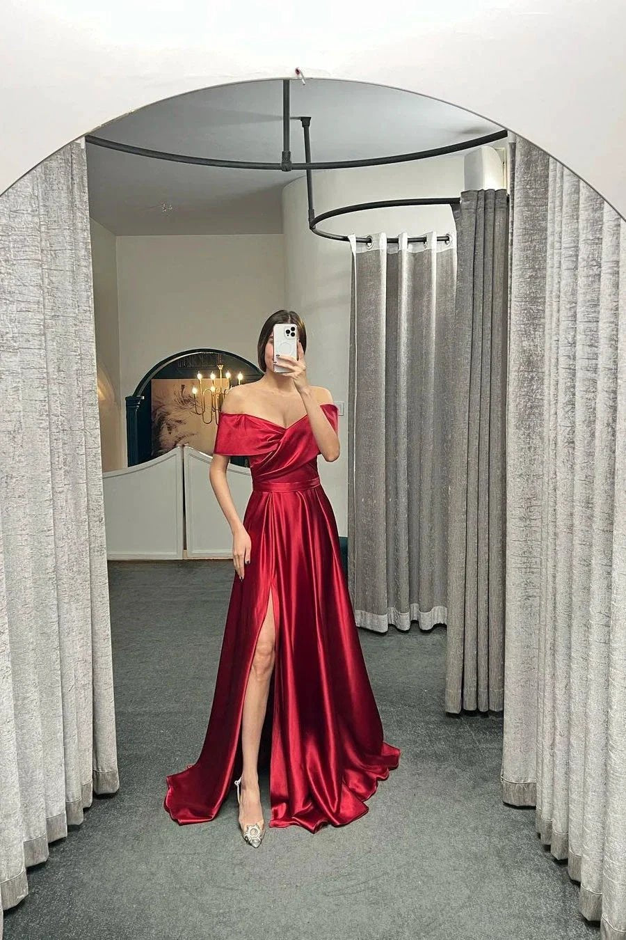 Glamorous Off The Shoulder Ruby Split Ruffles A-Line Prom Dresses by misshow.com