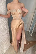 Glamorous Off-the-shoulder Sequined Sleeveless Mermaid Prom Dress With Slit by misshow.com