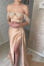 Glamorous Off-the-shoulder Sequined Sleeveless Mermaid Prom Dress With Slit by misshow.com