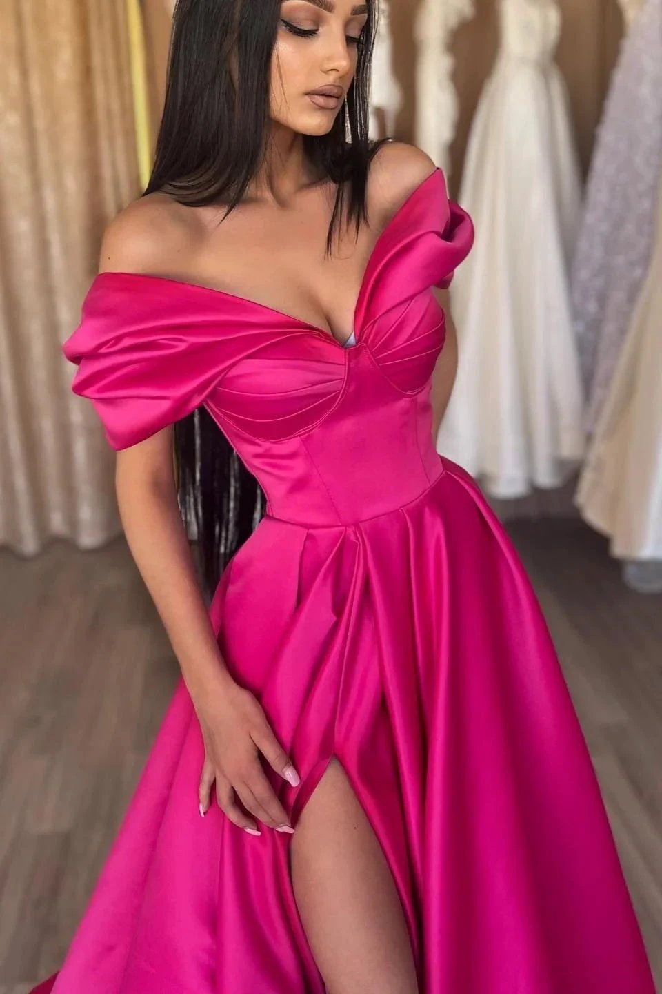 Glamorous Off The Shoulder Split Ruffles A-Line Prom Dresses by misshow.com