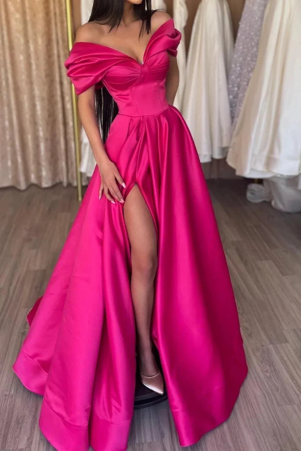 Glamorous Off The Shoulder Split Ruffles A-Line Prom Dresses by misshow.com
