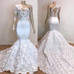 Glamorous One Shoulder Long Sleeve White Prom Dress by misshow.com