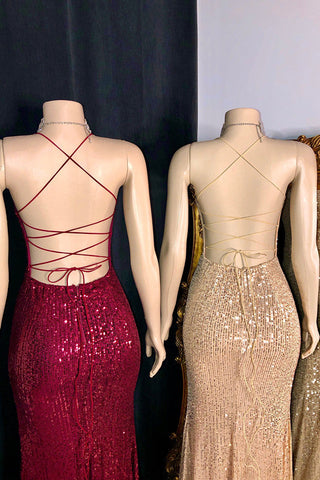 Glamouröses, ärmelloses, langes Meerjungfrau-Ballkleid mit Spaghettiträgern