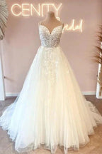 Glamorous spaghetti straps sleeveless a-line lace Wedding dresses by misshow.com