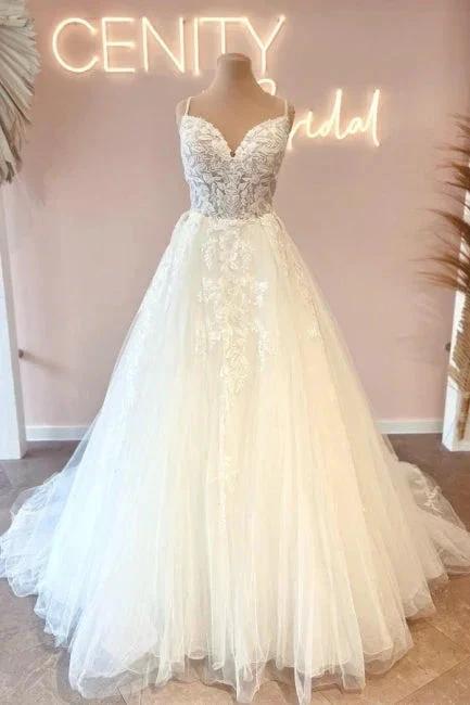 Glamorous spaghetti straps sleeveless a-line lace Wedding dresses by misshow.com