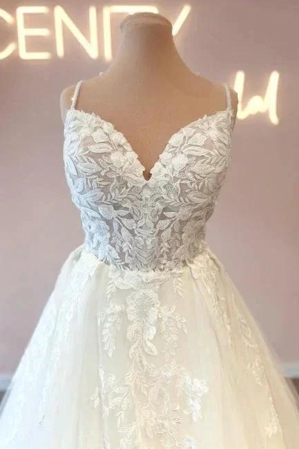 Glamorous spaghetti straps sleeveless a-line lace Wedding dresses by misshow.com