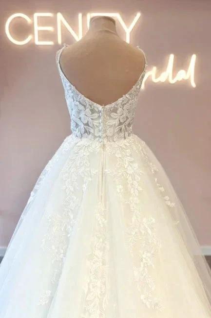 Glamorous spaghetti straps sleeveless a-line lace Wedding dresses by misshow.com