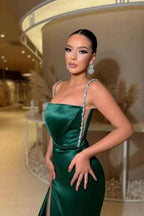 Glamorous spaghetti straps sleeveless a-line satin prom dresses sequined by misshow.com