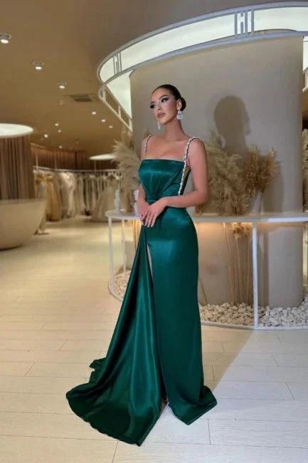 Glamorous spaghetti straps sleeveless a-line satin prom dresses sequined by misshow.com