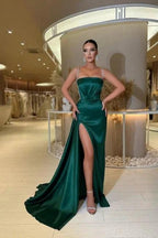 Glamorous spaghetti straps sleeveless a-line satin prom dresses sequined by misshow.com