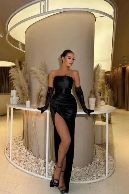 Glamorous strapless mermaid column satin evening dresses ruffles by misshow.com