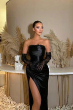Glamorous strapless mermaid column satin evening dresses ruffles by misshow.com