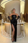 Glamorous strapless mermaid column satin evening dresses ruffles by misshow.com