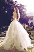 Glamorous Straps Ball Gowns Ivory Backless Tulle Wedding Dresses WD124 by pgmdress