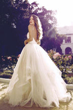Glamorous Straps Ball Gowns Ivory Backless Tulle Wedding Dresses WD124 by pgmdress