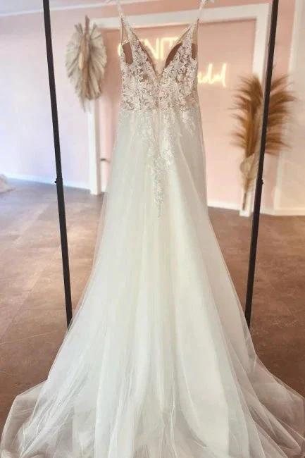 Glamorous sweetheart v-neck sleeveless a-line lace Wedding Dresses by misshow.com