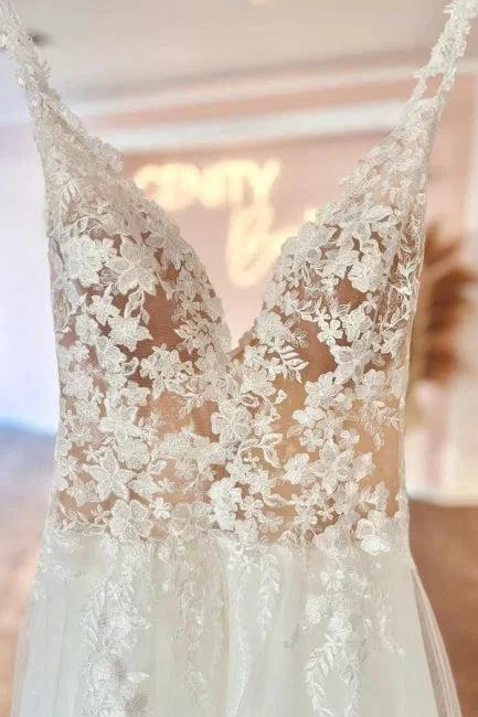 Glamorous sweetheart v-neck sleeveless a-line lace Wedding Dresses by misshow.com