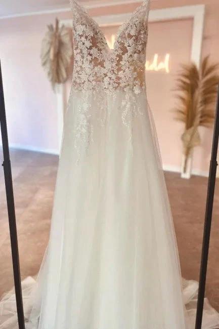 Glamorous sweetheart v-neck sleeveless a-line lace Wedding Dresses by misshow.com