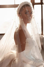 Glamorous White A-line Beading Satin Wedding Dress With Train by misshow.com