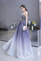 Glamous Spaghetti Ombre Purple Sparkly A-line Party Dress by misshow.com
