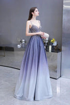 Glamous Spaghetti Ombre Purple Sparkly A-line Party Dress by misshow.com