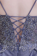 Glamous Spaghetti Ombre Purple Sparkly A-line Party Dress by misshow.com