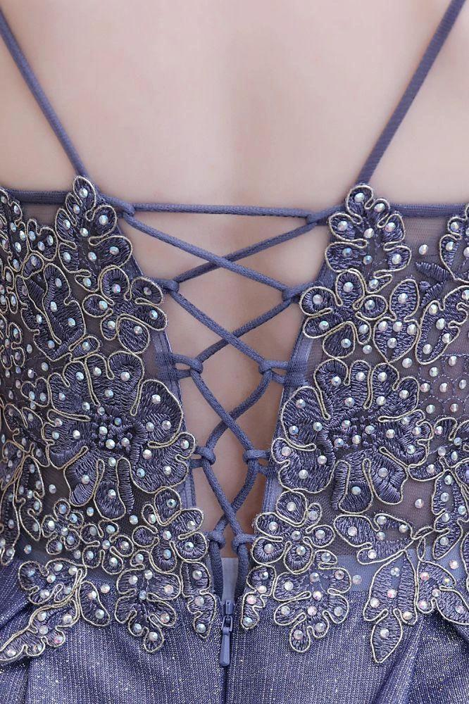 Glamous Spaghetti Ombre Purple Sparkly A-line Party Dress by misshow.com