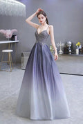 Glamous Spaghetti Ombre Purple Sparkly A-line Party Dress by misshow.com