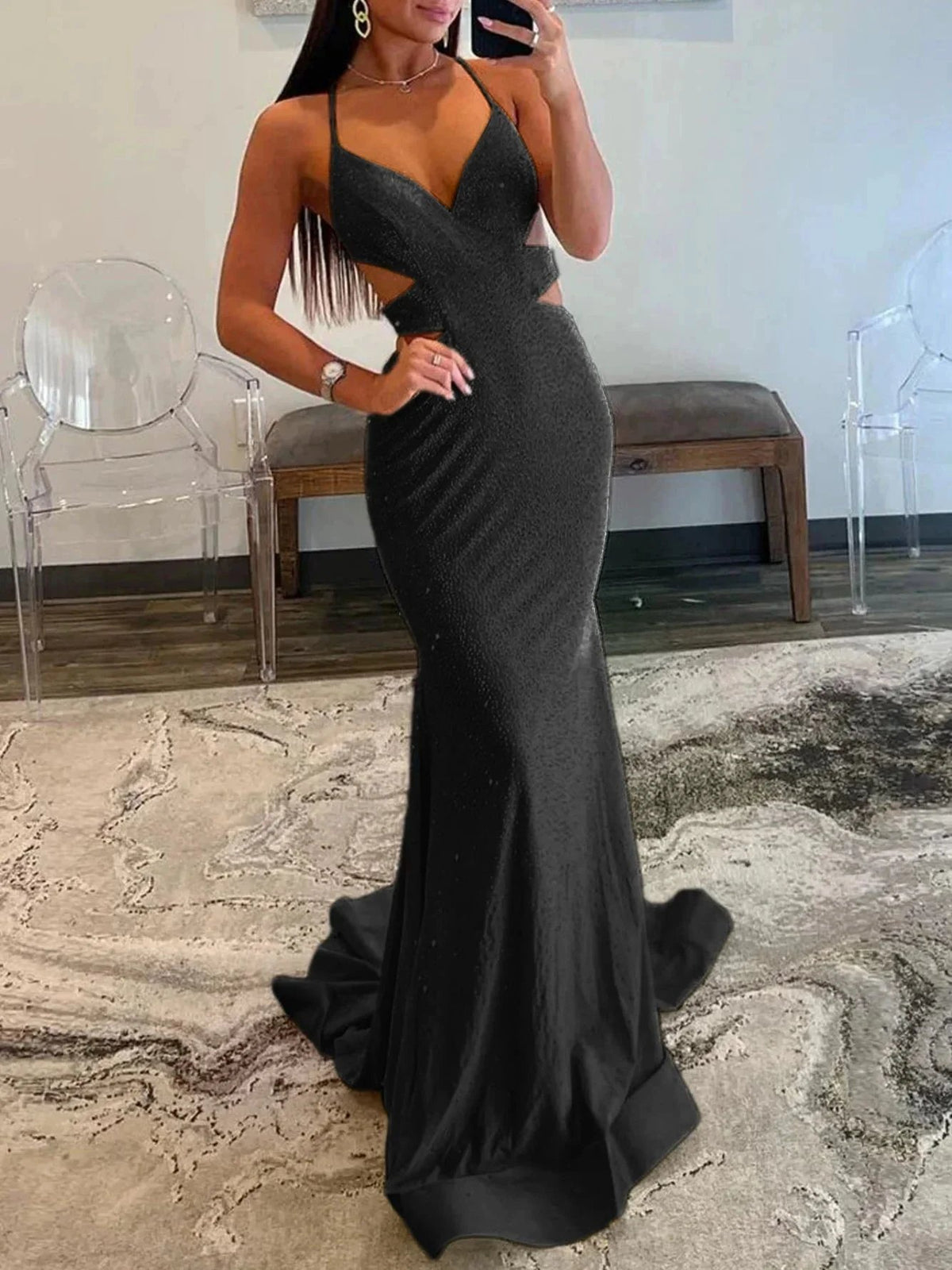 Glint | Sparkly Mermaid V Neck Yellow Sequins Long Prom Dresses by KissProm